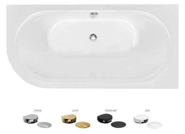 Besco Akrylátová volně stojící vana Avita A-Line CC/NP 150x75 (160x75, 170x75), napouštění přes přepad Rozměry (cm): 170x75, Typ a barva výpustě: McAlpine Click-Clack s napouštěním přes přepad, černá mat, Orientace: Levá