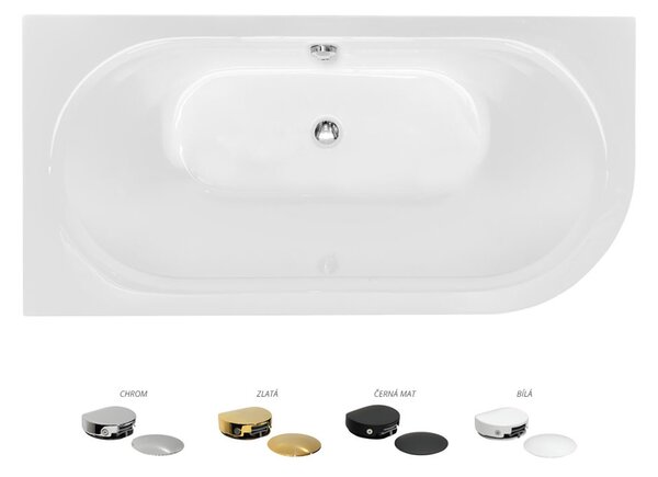 Besco Akrylátová volně stojící vana Avita A-Line CC/NP 150x75 (160x75, 170x75), napouštění přes přepad Rozměry (cm): 170x75, Typ a barva výpustě: McAlpine Click-Clack s napouštěním přes přepad, černá mat, Orientace: Levá