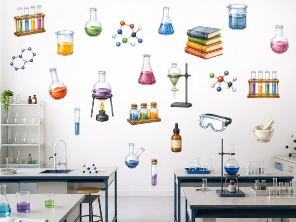 Škola chemie samolepky na zeď do učebny a třídy arch 75 x 62 cm