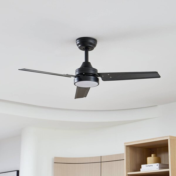 Lindby Stropní ventilátor LED Aerallo, černý, tichý, Černá, Obývací pokoj / jídelna, kov, Moderní