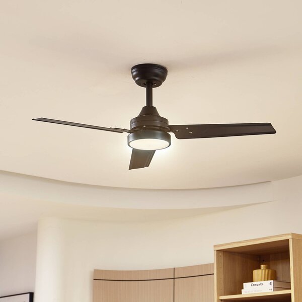 Lindby Stropní ventilátor LED Aerallo, černý, tichý, Černá, Obývací pokoj / jídelna, kov, Moderní