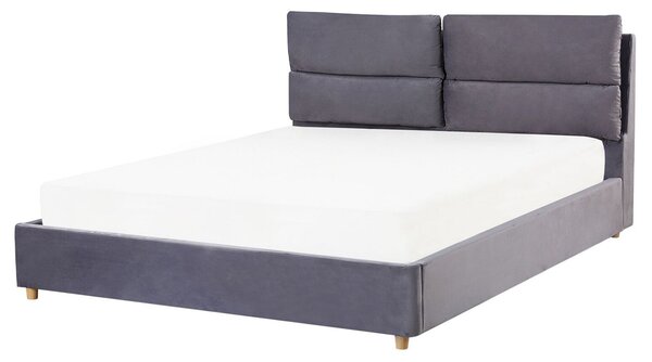 Postel s úložným prostorem Umělý samet BATILLY 160 x 200 cm Šedá