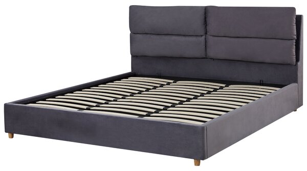 Postel s úložným prostorem Umělý samet BATILLY 180 x 200 cm Šedá
