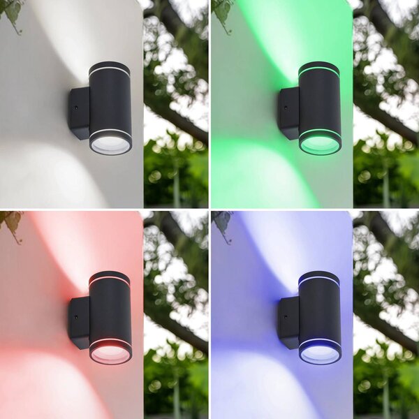 Lindby Smart LED venkovní nástěnné svítidlo Valtin RGB Tuya IP54, stmívatelný, Černá, Nerezová ocel, Moderní, Nástěnné bodové svítidlo