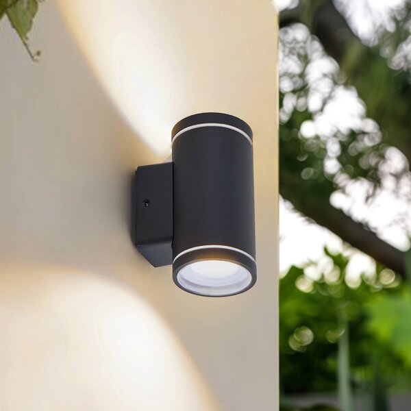 Lindby Smart LED venkovní nástěnné svítidlo Valtin RGB Tuya IP54, stmívatelný, Černá, Nerezová ocel, Moderní, Nástěnné bodové svítidlo