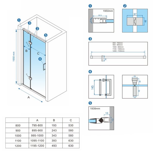 BPS-koupelny Sprchové dveře HYD-KZ17D 100 černá/transparent pro instalaci do niky - bez vaničky