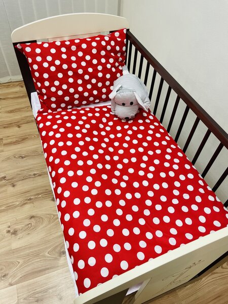 Povlečení bavlněné dětské Dots červené TiaHome - Dětský set 130x90cm + 65x45cm
