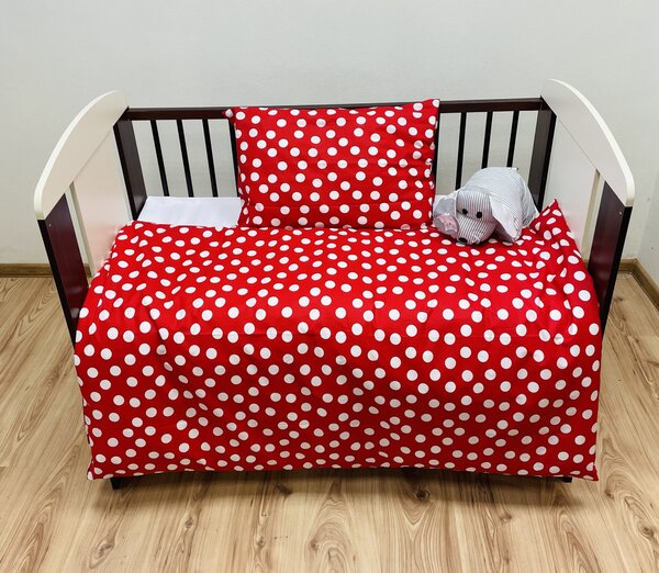 Povlečení bavlněné dětské Dots červené TiaHome - Dětský set 130x90cm + 65x45cm