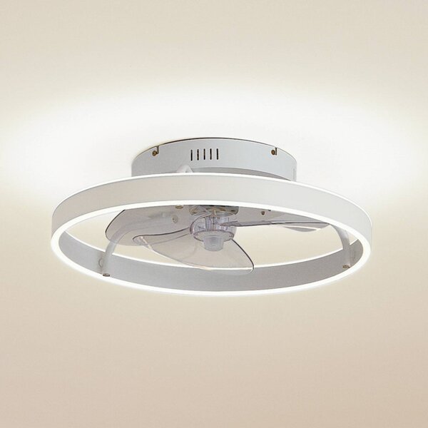 Lindby LED stropní ventilátor Momitu, bílý, hliník, Ø 50 cm, stmívatelný, Bílá / opál, Obývací pokoj / jídelna, Hliník, Moderní