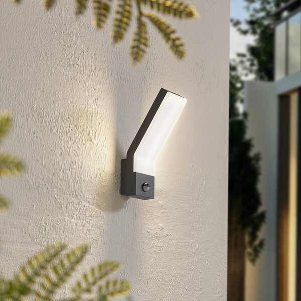 Lindby LED venkovní nástěnné svítidlo Korvik, 26 cm, antracit, senzor, Černá, Hliník, Moderní