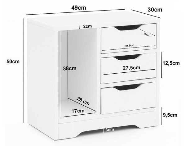 Noční stolek Nachtkästchen š: 49cm bílý