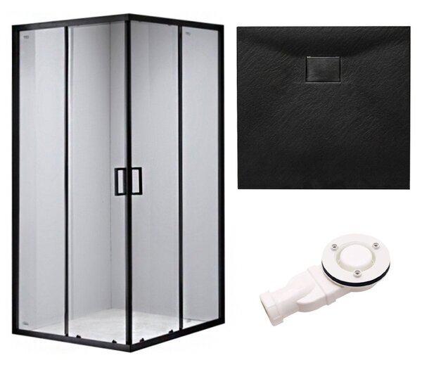 BPS-koupelny Čtvercový sprchový kout HYD-SK30B 90x90 černá/transparent + vanička HYD-SSV-JUKO černá