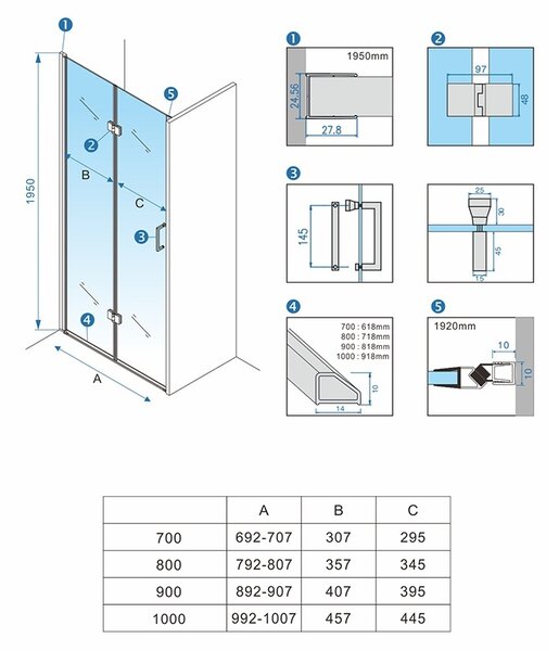 BPS-koupelny Zalamovací otočné sprchové dveře HYD-SD-21B 80 zlatá/transparent pro instalaci do niky - bez vaničky