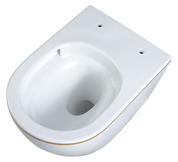 BPS-koupelny Závěsná WC mísa se SoftClose sedátkem HYD-5314, bílá/zlatý proužek