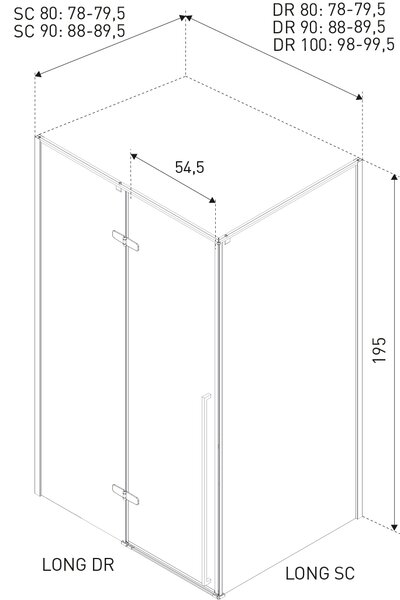 Novoterm Čtvercový sprchový kout NV-Long 80x80 černá/transparent - bez vaničky