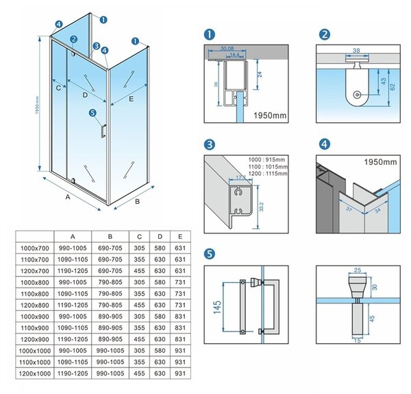 BPS-koupelny 3-stěnný obdelníkový sprchový kout HYD-OK23E 110/dveře x 100/zástěna cm, černý - bez vaničky