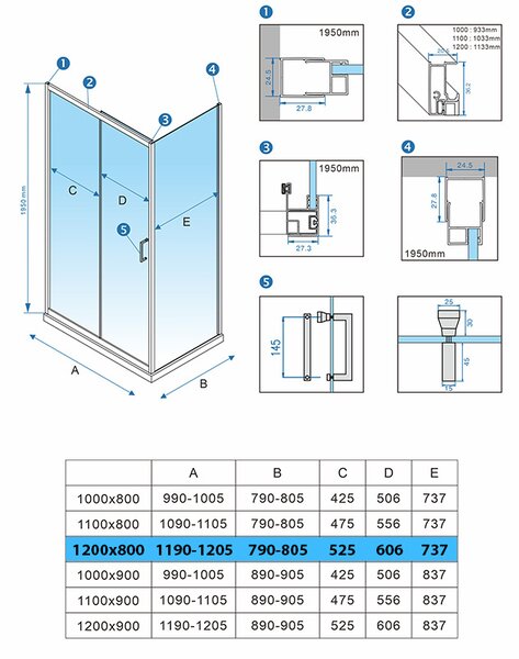 BPS-koupelny Obdélníkový sprchový kout HYD-OK103C 120x80 chrom/transparent + vanička HYD-OSV-ST03C bílá