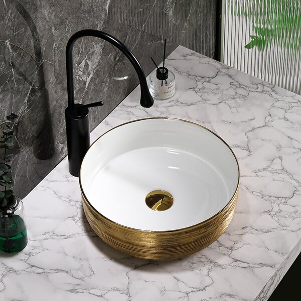 BPS-koupelny Keramické umyvadlo na desku HYD-LA-GL-BR-360 36x36 cm, bílé/zlaté