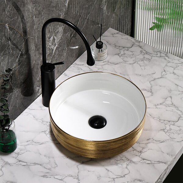 BPS-koupelny Keramické umyvadlo na desku HYD-LA-GL-BR-360 36x36 cm, bílé/zlaté