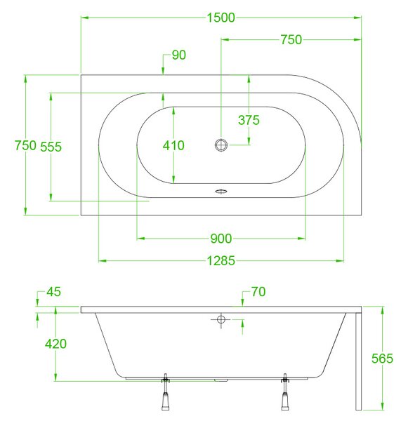 BPS-koupelny Akrylátová asymetrická vana s krycím panelem HYD-EBI150P 150x75 cm PRAVÁ, bílá