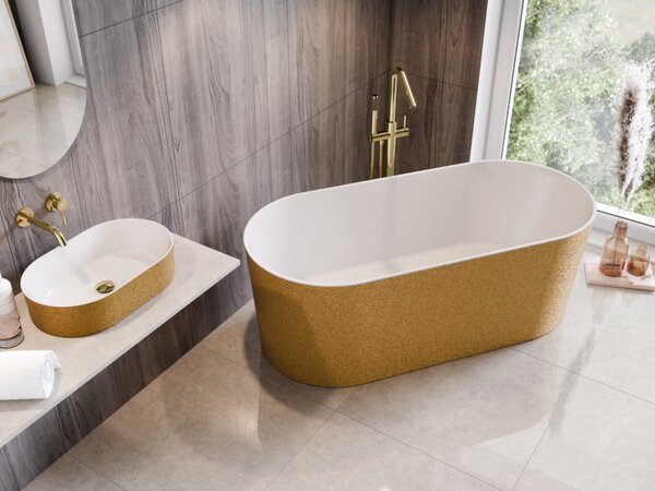Besco Volně stojící vana z litého mramoru Lova Glam 160x74 Barva: Bílá/stříbrná