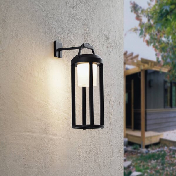 Lucande 2 v 1 LED solární světlo Tilena, černé, kulaté, hliník, stmívatelný, Černá, Hliník, Moderní