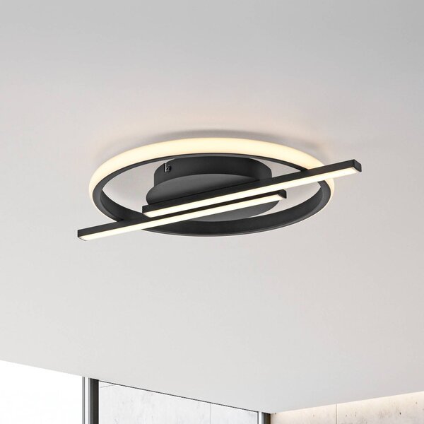 JUST LIGHT. GmbH Korsa LED stropní svítidlo, černé, Ø31cm, stmívatelné, stmívatelný, Černá, Obývací pokoj / jídelna, kov, Moderní