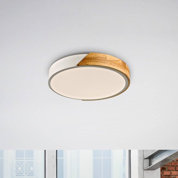 JUST LIGHT. GmbH Stropní svítidlo Bila LED, bílé, Ø 32 cm, dřevo, Světlé dřevo, Obývací pokoj / jídelna, Dřevo