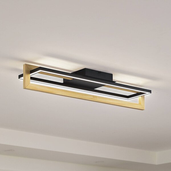 Lindby LED stropní svítidlo Holamu, 80 cm, dřevo, Černá, Obývací pokoj / jídelna, Hliník, Moderní
