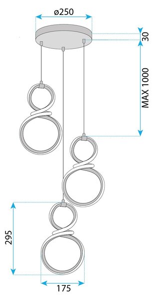 Toolight Toolight, závěsné LED svítidlo 3x20W, 4000K, G073-3CPR, zlatá lesklá, OSW-08663