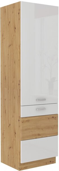 Kuchyňská skříň na zabudovanou lednici 60x210 cm 24 - MYSTIC - Bílá lesklá / Dub artisan