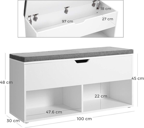 SONGMICS Botník Vasagle Lenda s lavicí a úložným prostorem 100 cm bílý/šedý