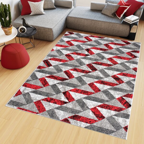 Makro Abra Kusový koberec moderní MAYA Q544A WHITE červený šedý bílý Rozměr: 180x250 cm