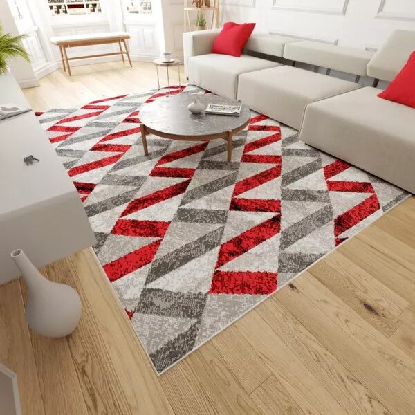 Makro Abra Kusový koberec moderní MAYA Q544A WHITE červený šedý bílý Rozměr: 180x250 cm