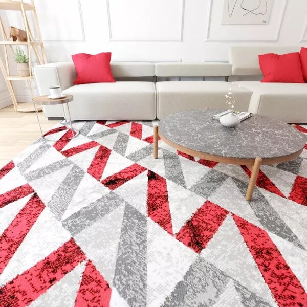 Makro Abra Kusový koberec moderní MAYA Q544A WHITE červený šedý bílý Rozměr: 180x250 cm