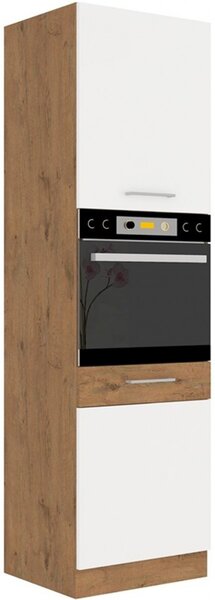 Vysoká kuchyňská skříň na vestavnou troubu 60x210 cm 01 - VISION - Bílá lesklá / Dub lancelot