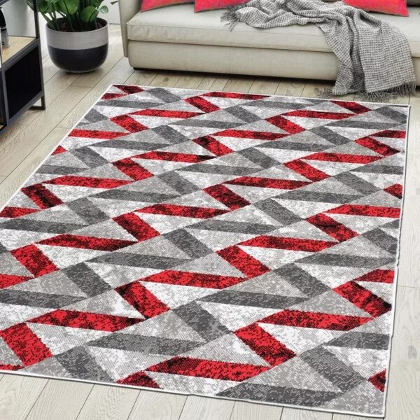 Makro Abra Kusový koberec moderní MAYA Q544A WHITE červený šedý bílý Rozměr: 180x250 cm