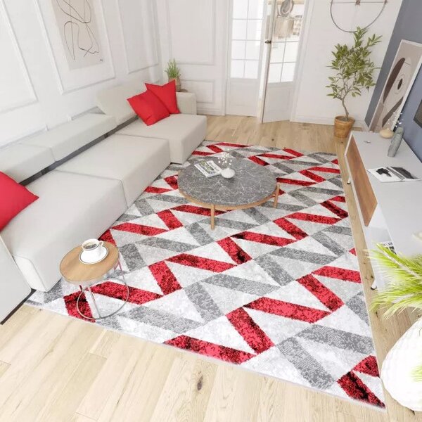 Makro Abra Kusový koberec moderní MAYA Q544A WHITE červený šedý bílý Rozměr: 180x250 cm