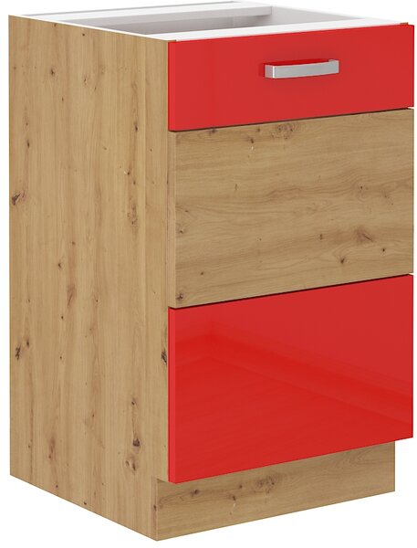 Dřezová kuchyňská skříňka 50x82 cm 27 - MYSTIC - Červená lesklá / Dub artisan