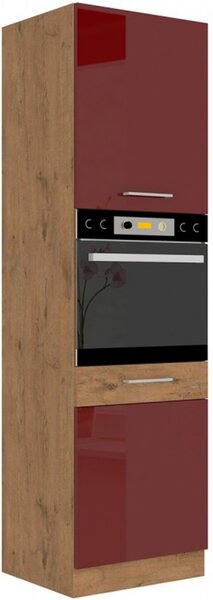 Vysoká kuchyňská skříň na vestavnou troubu 60x210 cm 03 - VISION - Bordo / Dub lancelot