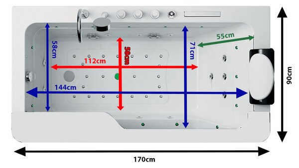 BPS-koupelny Hydromasážní vana HYD-NE912WH 170x90 BÍLÁ s ohřevem vody
