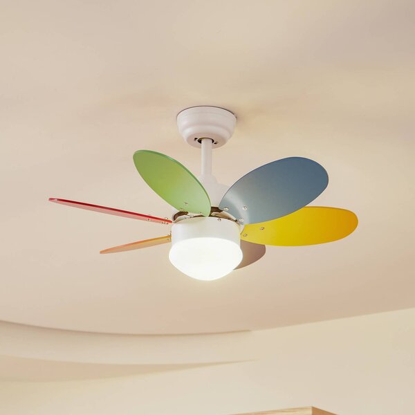 Lindby Stropní ventilátor se světlem Litur, tichý, Ø 77 cm, E27, Bílá / opál, Dětský pokoj, kov, Moderní
