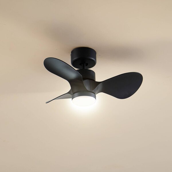 Lindby Stropní ventilátor LED Enon, černý, stejnosměrný motor, tichý, stmívatelný, Černá, Obývací pokoj / jídelna, kov, Moderní