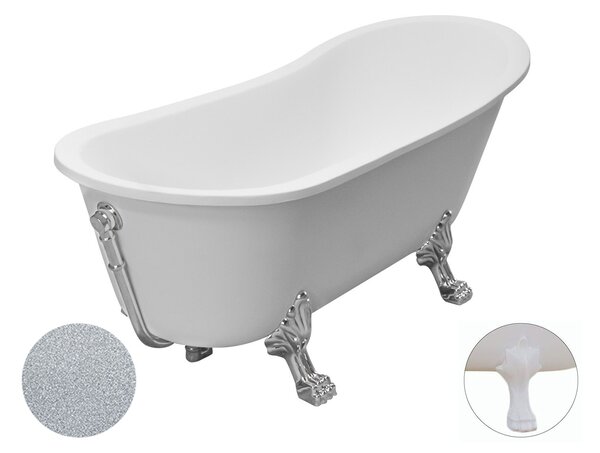 Besco Akrylátová volně stojící vana Olaya Glam S 160x68 s přepadem Typ a barva výpustě: bez odpadového sifonu, Barva podpěrných nožek: Bílá