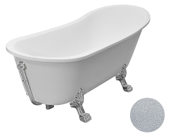 Besco Akrylátová volně stojící vana Olaya Glam S 160x68 s přepadem Typ a barva výpustě: bez odpadového sifonu, Barva podpěrných nožek: Bílá