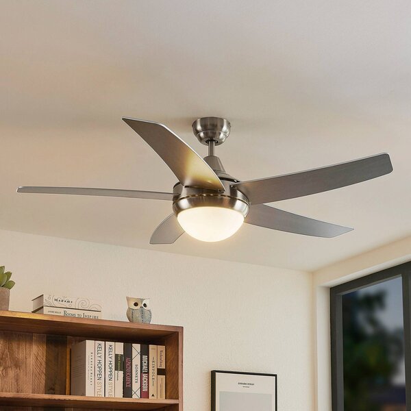Lindby Stropní ventilátor s osvětlením Auraya, tichý, ocelový, Hliník / šedá / zinek, Obývací pokoj / jídelna, kov, Moderní