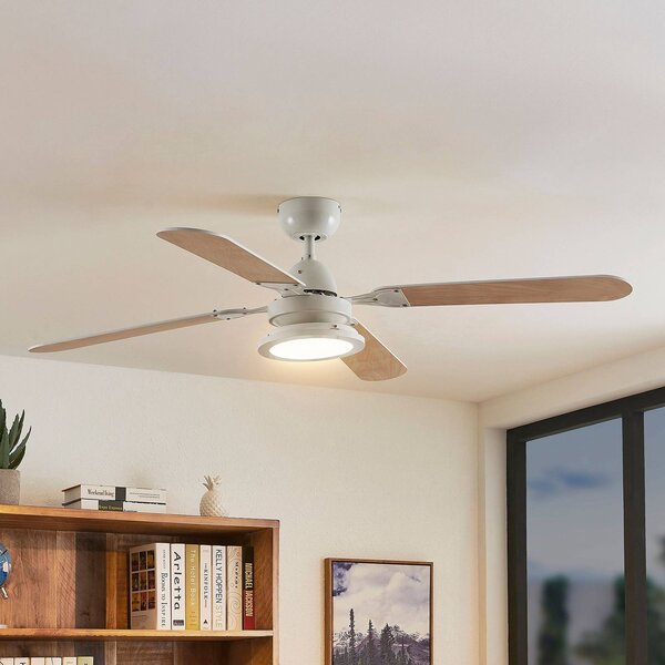 Lindby Stropní ventilátor LED Tedric, bílý, tichý, Ø 133 cm, Bílá / opál, Obývací pokoj / jídelna, kov, Vintage