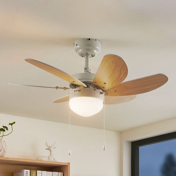 Lindby Stropní ventilátor Minja, bílý, dřevo, Bílá / opál, Obývací pokoj / jídelna, kov, Moderní