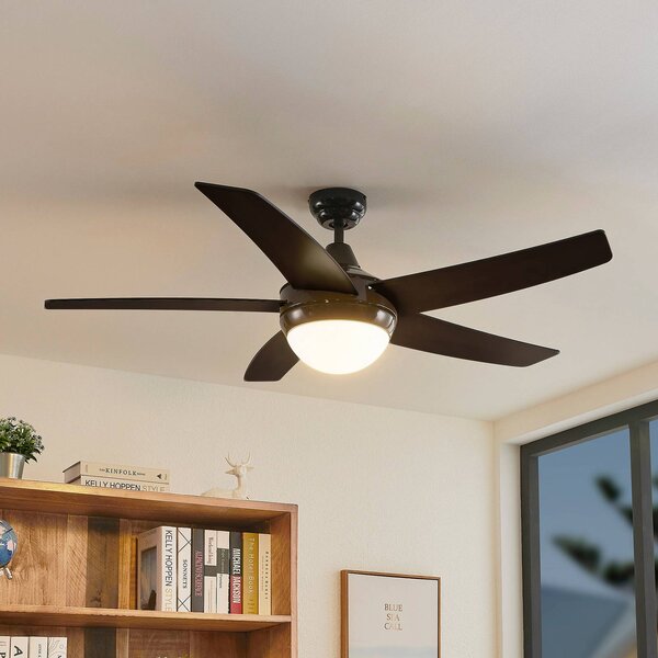Lindby Stropní ventilátor s osvětlením Auraya, tichý, černý, Černá, Obývací pokoj / jídelna, kov, Moderní