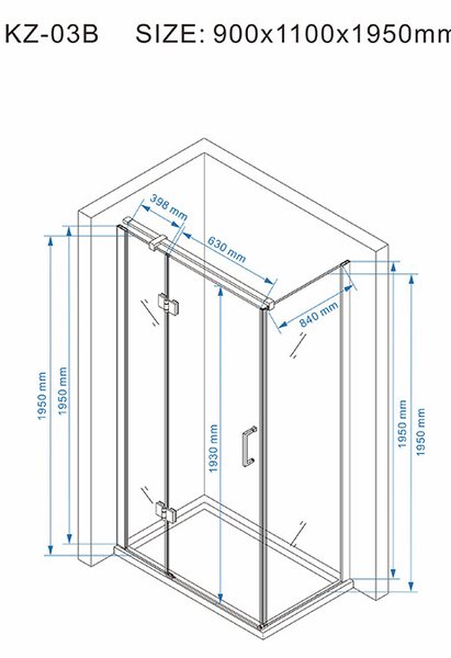 BPS-koupelny Obdélníkový sprchový kout HYD-OK03B 110x90 bílá/transparent - bez vaničky
